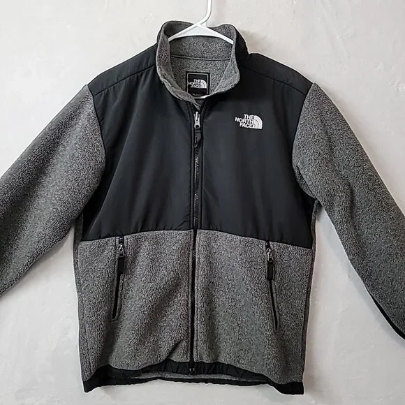 The North Face Denali Jacket Polartec Fleece Teen Boys Full Zip Black Gray XL